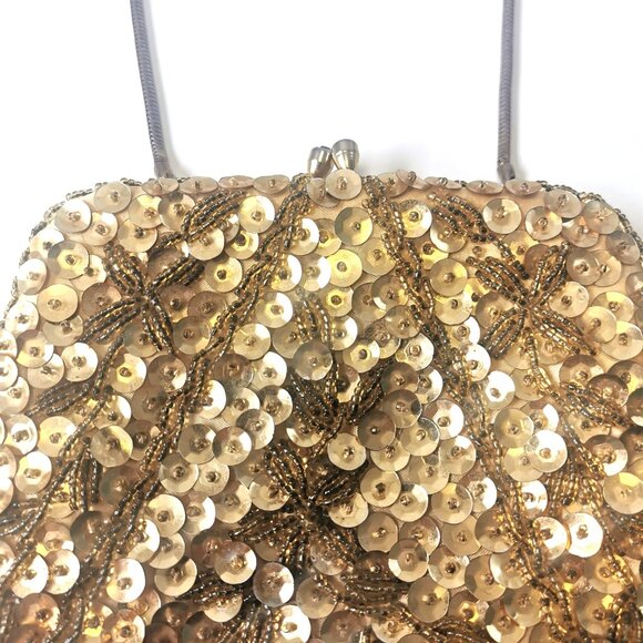 Vintage 1960s Goldco Gold Beaded & Sequined Evening Clutch Purse Bag Hong Kong - Picture 3 of 8